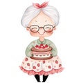 Cute Grandma Cake Watercolor Clipart Illustration AI Generative Royalty Free Stock Photo