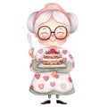 Cute Grandma Cake Watercolor Clipart Illustration AI Generative Royalty Free Stock Photo