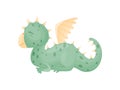 Cartoon cute green dragon is sleeping. Vector illustration on white background. Royalty Free Stock Photo