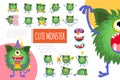 Cartoon Cute Green Monster Composition Royalty Free Stock Photo