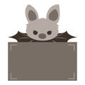 Cartoon cute grey bat holding memo. Frame for photo, text, note, sticker, label. Little animal to do list card.