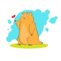 Cartoon cute groundhog with flower