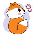 Cartoon cute hand draw fox and butterfly vector.