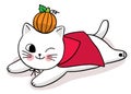 Cartoon cute hand draw cat and littel pumpkin, Halloween vector.