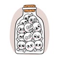 Cartoon cute hand draw many head skeletion, Halloween day vector.