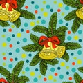 Cartoon cute hand drawn Christmas bells seamless pattern