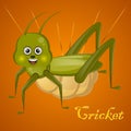 Cartoon of a cute happy cricket