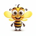 Cartoon Cute Happy Honey Bee on White Background with Margins. Generative ai