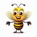 Cartoon Cute Happy Honey Bee on White Background with Margins. Generative ai