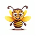 Cartoon Cute Happy Honey Bee on White Background with Margins. Generative ai