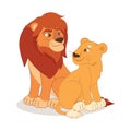 Cartoon cute happy lion and Lioness couple sitting on the white background. Royalty Free Stock Photo