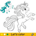 Cartoon cute happy little unicorn coloring book page vector Royalty Free Stock Photo