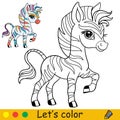 Cartoon cute happy rainbow zebra coloring vector illustration