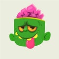 Cartoon Cute Happy Zombie Head showing tongue and smiling. Vector illustration.
