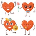 Cartoon cute heart characters in retro style