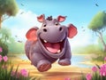 Cartoon cute hippo running and happy Royalty Free Stock Photo