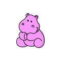 Cartoon cute hippo. Vector illustration of funny happy Hippopotamus.