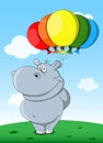 Cartoon cute hippopotamus with balloons