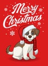 Cartoon Cute Jack Russel Puppy Wearing Christmas Hat