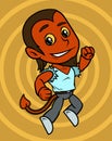 Cartoon jumping little red devil boy character