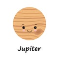 Cartoon cute jupiter planet isolated on white background. Planet of solar system. Cartoon style vector illustration for any design