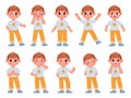 Cartoon cute kid boy character expressions and emotions. Little child laugh, smile, cry and surprise. Angry, sad, happy boy pose Royalty Free Stock Photo