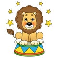 Cartoon cute lion in circus. Animals. Colorful vector illustration for kids