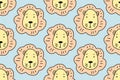 Cartoon cute lion. Doodle seamless animal pattern Hand-drawn vector illustration isolated on a white background. For kids isolated Royalty Free Stock Photo