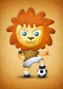 Cartoon cute lion, paper and fabric textures on texture background