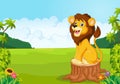 Cartoon cute lion sit on the tree