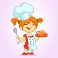 Cartoon cute little blond girl in apron and chef`s hat Royalty Free Stock Photo