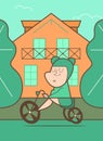 Cartoon cute little boy riding a bike, vector illustration Royalty Free Stock Photo