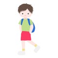 Cartoon cute little boy walking with his hands in his pocket. Child back to school series.