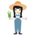 Cartoon cute little girl occupation farmer and holding plants