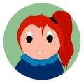 Cartoon cute little girl with a ponytail in blue clothes. Vector illustration in flat style Royalty Free Stock Photo