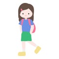 Cartoon cute little girl walking with her hands in her pocket. Child back to school series.