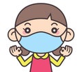 Cartoon cute little girl wear mask for protect against virus and disease. Protective surgical mask for kid when back to school