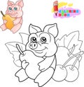 Cute little piglet coloring book funny illustration