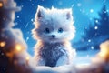 Cartoon cute little white wolf cub with kind eyes in winter on the snow Royalty Free Stock Photo