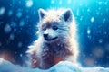 Cartoon cute little white wolf cub with kind eyes in winter on the snow Royalty Free Stock Photo