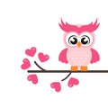 Cartoon cute lovely owl on the branch Royalty Free Stock Photo