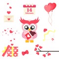 Cartoon cute lovely owl with chocolate set vector image Royalty Free Stock Photo