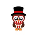 Cartoon cute lovely owl in hat with calendar Royalty Free Stock Photo