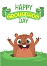 Cartoon cute marmot looking out of a hole. Vector illustration Royalty Free Stock Photo