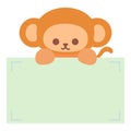 Cartoon cute monkey holding memo. Frame for photo, text, note, sticker, label. Little animal to do list card.