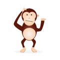 Cartoon cute monkey scratches his head thoughtfully, isolated on white background flat icon stock vector illustration Royalty Free Stock Photo