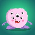 Cartoon cute monster. Baby looking furry pink multi-eyed creature. Best for halloween party designs.