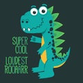 Cartoon cute monster Dinosaur, funny green dragon, little Dino drawing. Vector Royalty Free Stock Photo