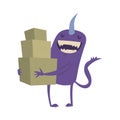 Cartoon cute monster shopping vector character illustration.