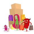 Cartoon cute monster shopping vector character illustration. Royalty Free Stock Photo